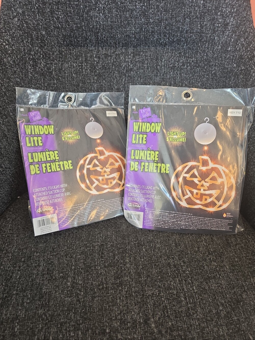 NIP Fun World Set If 2 Window Lite Light-Up Pumpkin Halloween Decorations